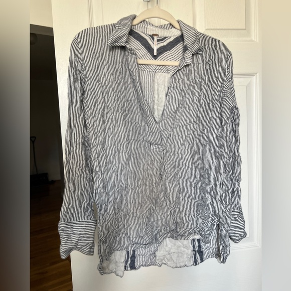 We The Free Tops - We The Free Navy and White Striped V-Neck Tunic